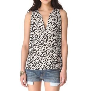 Joie Leopard Silk Top with sheer back